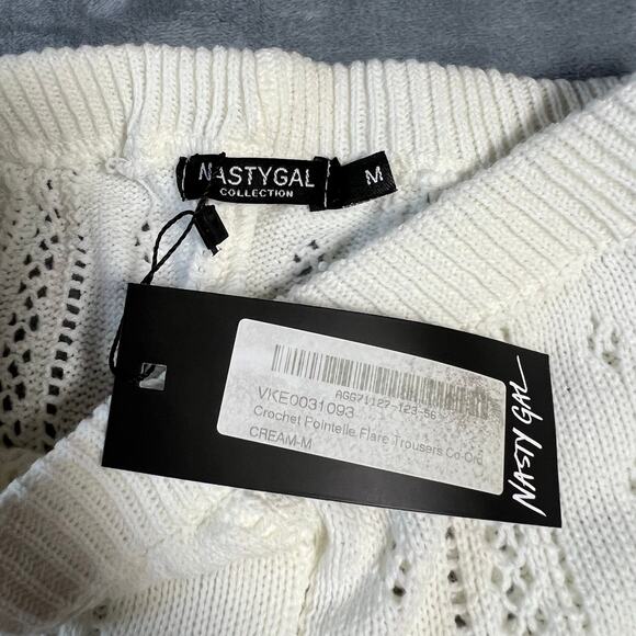 Nasty Gal High Rise Crochet Pointelle Knit Flare Pants Size M NEW Festival Boho - Picture 8 of 14